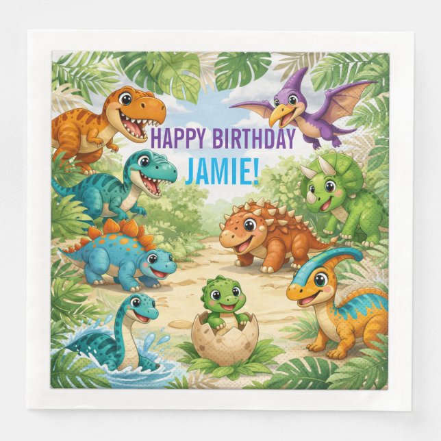 Cute Kids Dinosaur Birthday Napkin (Front)