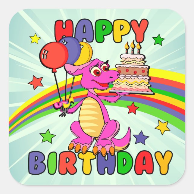 Cute Kids dinosaur birthday Square Sticker (Front)
