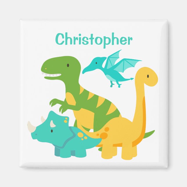 Cute Kids Dinosaur Personalised Magnet (Front)