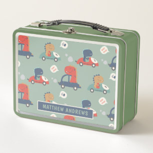 Cute Kids Dinosaur Personalised Name Metal Lunch Box