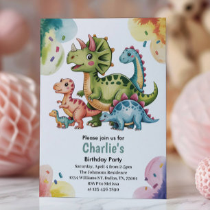 Cute Kids Dinosaur Theme Birthday Party  Invitation
