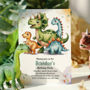 Cute Kids Dinosaur Theme Birthday Party  Invitation
