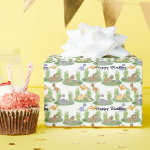 Cute Kids' Dinosaur Tree Pattern Birthday Wrapping Paper