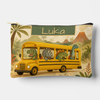 Cute Kids Dinosaurs School Bus Personalised Accessory Pouch