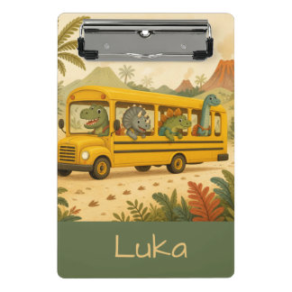 Cute Kids Dinosaurs School Bus Personalised Mini Clipboard
