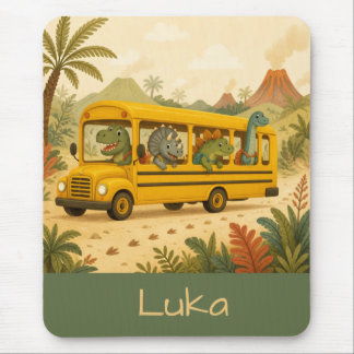 Cute Kids Dinosaurs School Bus Personalised Mouse Pad