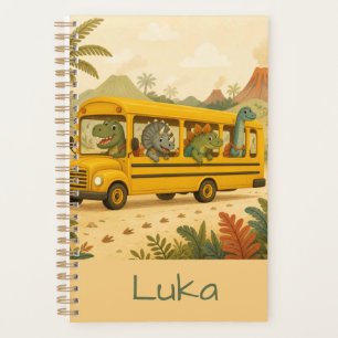 Cute Kids Dinosaurs School Bus Personalised Planner
