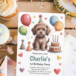 Cute Kids Dog 1st Birthday Party Invitation