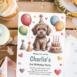 Cute Kids Dog 3rd Birthday Party Invitation