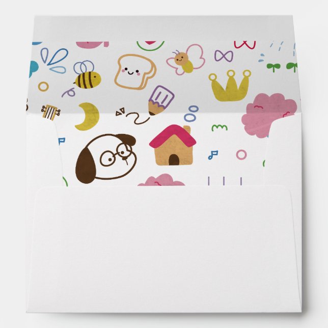 Cute Kids Doodle Pattern Envelope (Back (Bottom))