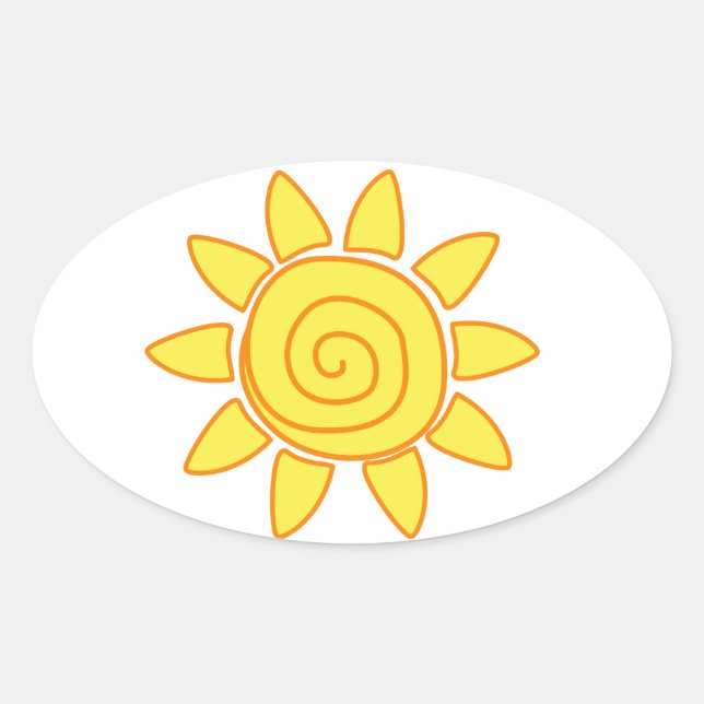 Cute Kids Drawing Sun Illustration Oval Sticker (Front)