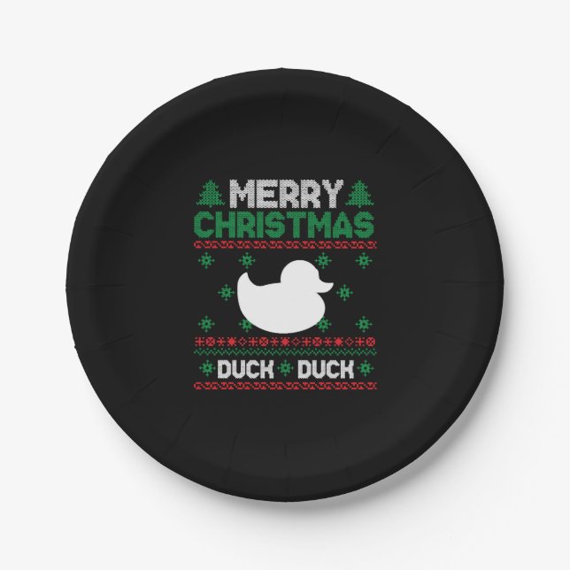 Cute Kids Duck Ugly Christmas Tshirt Paper Plate (Front)