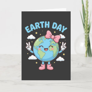 Cute Kids Earth Day Girl Planet kawaii earth with Card