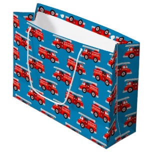 cute kids firetruck pattern party large gift bag