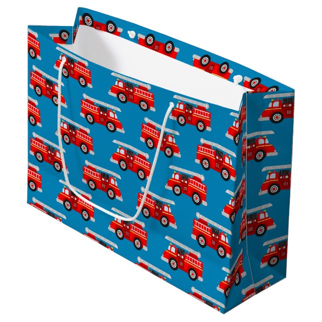 cute kids firetruck pattern party large gift bag (Front Angled)