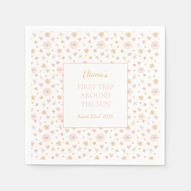 Cute Kids "First Trip Around the Sun" Birthday Napkin (Front)