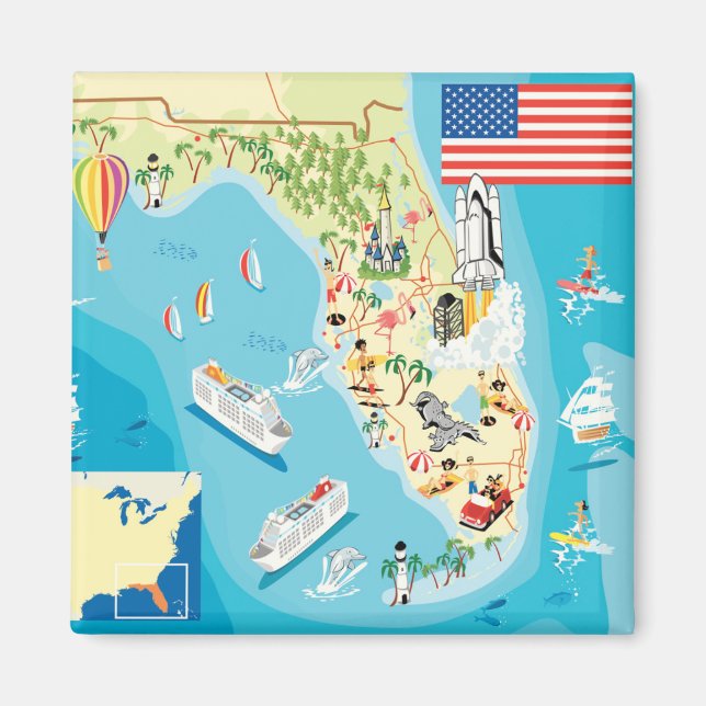 Cute Kids Florida Map Magnet (Front)