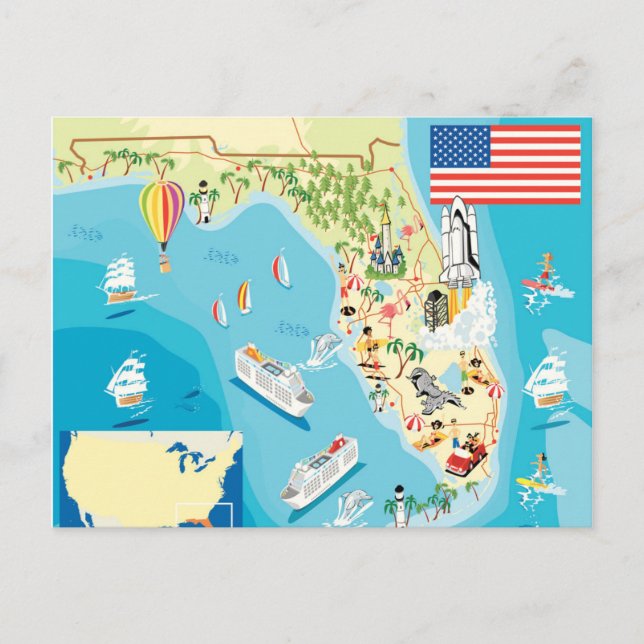 Cute Kids Florida Map Postcard (Front)
