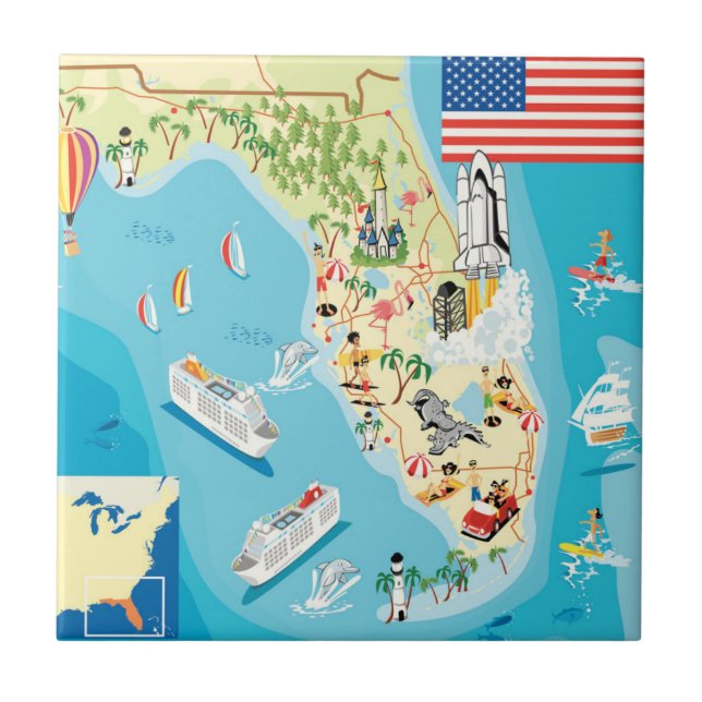 Cute Kids Florida Map Tile (Front)