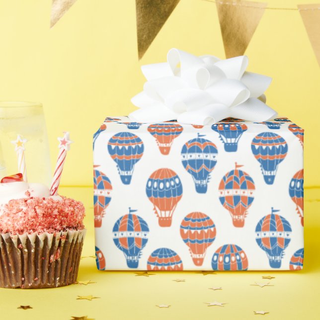 Cute Kids Flying Hot Air Balloons Steampunk Wrapping Paper (Birthday Party)
