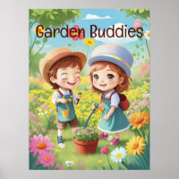 Cute Kids Gardening Fun &  Enjoyment AI Generative