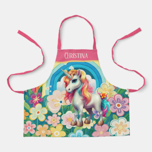 Cute kids girls fantasy add name unicorn apron