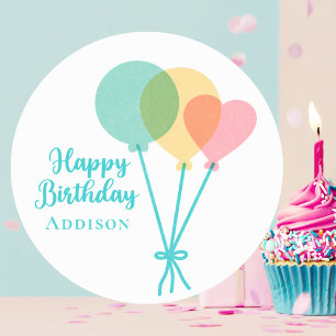 Cute Kids Girls Rainbow Balloons Happy Birthday  Classic Round Sticker