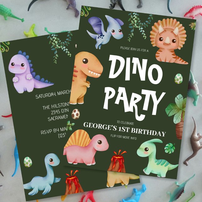 Cute Kids Green Dino Birthday Party Invitation (Creator Uploaded)