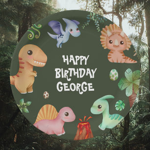 Cute Kids Green Dino Birthday Party Paper Plate
