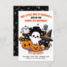 Cute Kids Halloween 1st Birthday Invitation
