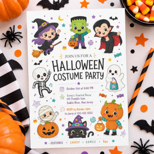 Cute Kids Halloween Costume Party Colourful Spooky Invitation