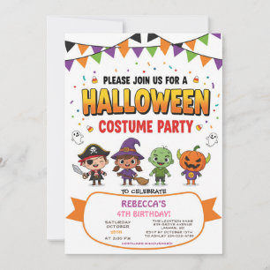 Cute Kids Halloween Costume Party Invitation Card