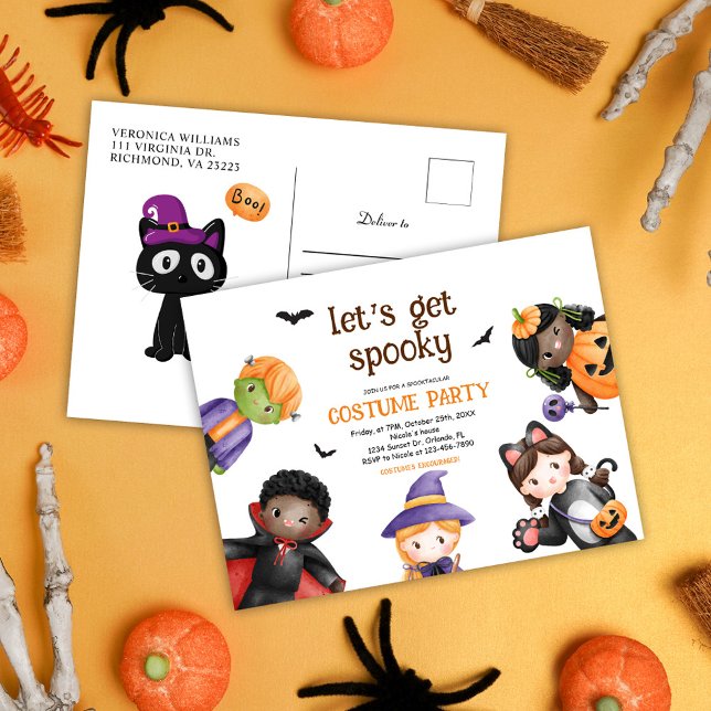 Cute Kids Halloween Costume Party Spooky Invitation Postcard (Cute Kids Halloween Costume Party Spooky Invitation Postcard)