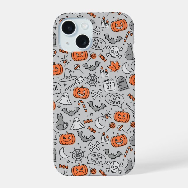Cute Kids Halloween Doodle Pattern iPhone 15 Case (Back)