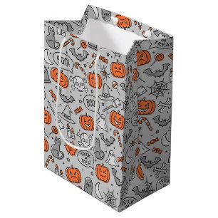 Cute Kids Halloween Doodle Pattern Medium Gift Bag