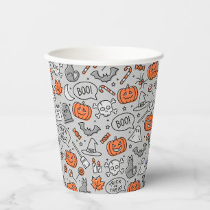 Cute Kids Halloween Doodle Pattern Paper Cups