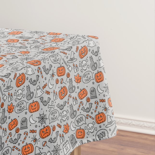 Cute Kids Halloween Doodle Pattern Tablecloth (In Situ)