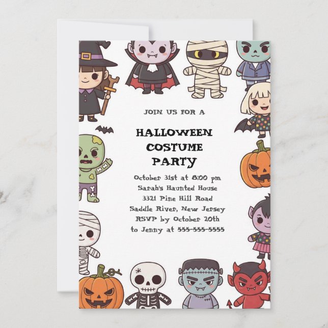Cute Kids Halloween Invitation Template | Cartoon  (Front)