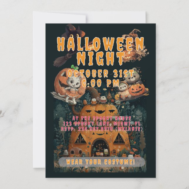 Cute Kids Halloween Night Party Custom Invitation (Front)