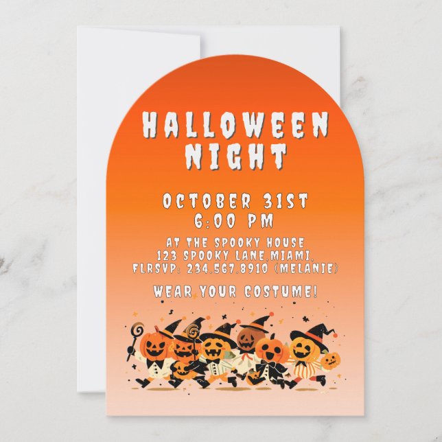 Cute Kids Halloween Night Party Orange Gradient Invitation (Front)