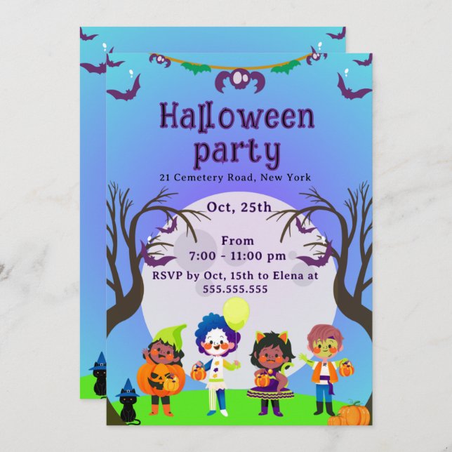Cute Kids Halloween Party Invitation (Front/Back)