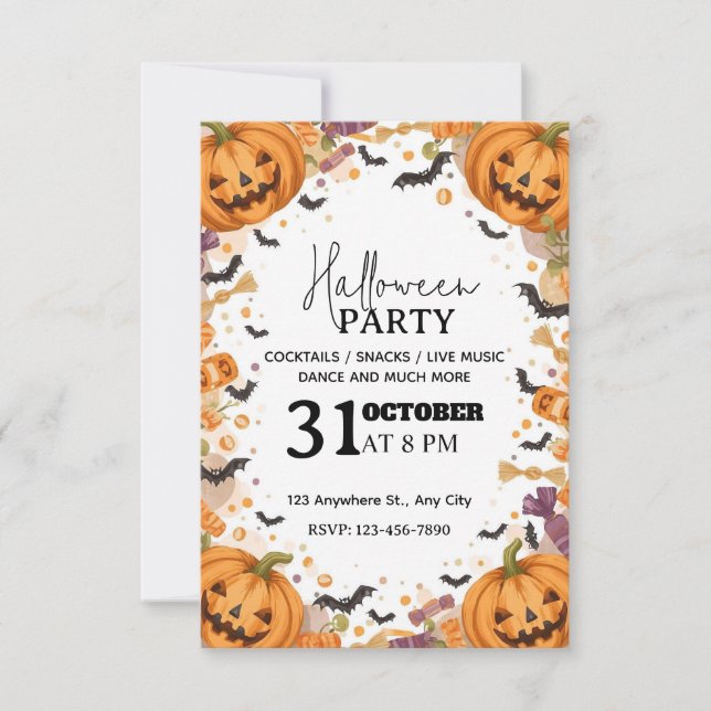 Cute Kids’ Halloween Party Invitation – Editable   (Front)