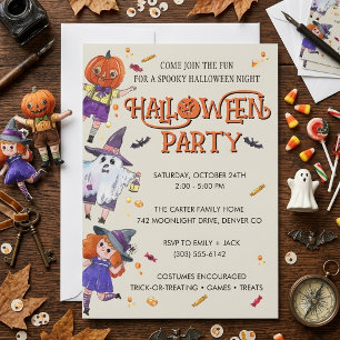 Cute Kids Halloween Party Spooky Characters Invitation