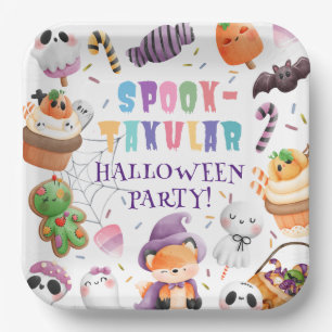 Cute Kids Halloween Party Watercolor Spooky Paper Plate