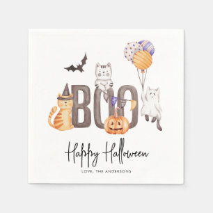 Cute Kid's Happy Halloween Cats Ghosts Pumpkin Boo Napkin