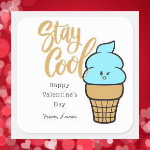 Cute Kids Happy Valentines Day Square Sticker