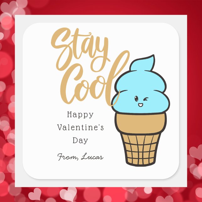 Cute Kids Happy Valentines Day  Square Sticker (Creator Uploaded)