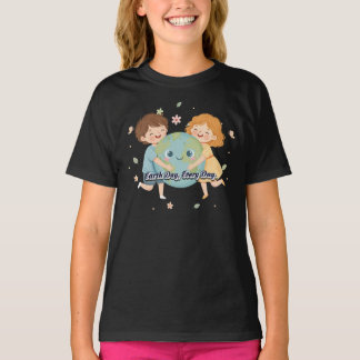 Cute Kids Hugging Earth - Earth Day Everyday Kids  T-Shirt