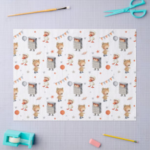 Cute kids in costumes bear, duck and calculator tissue paper