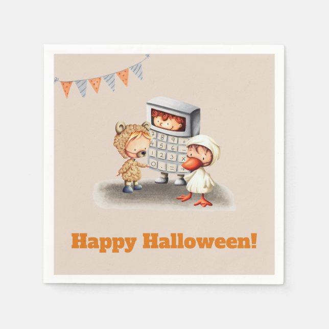 Cute Kids in Costumes Halloween Party Napkin (Front)